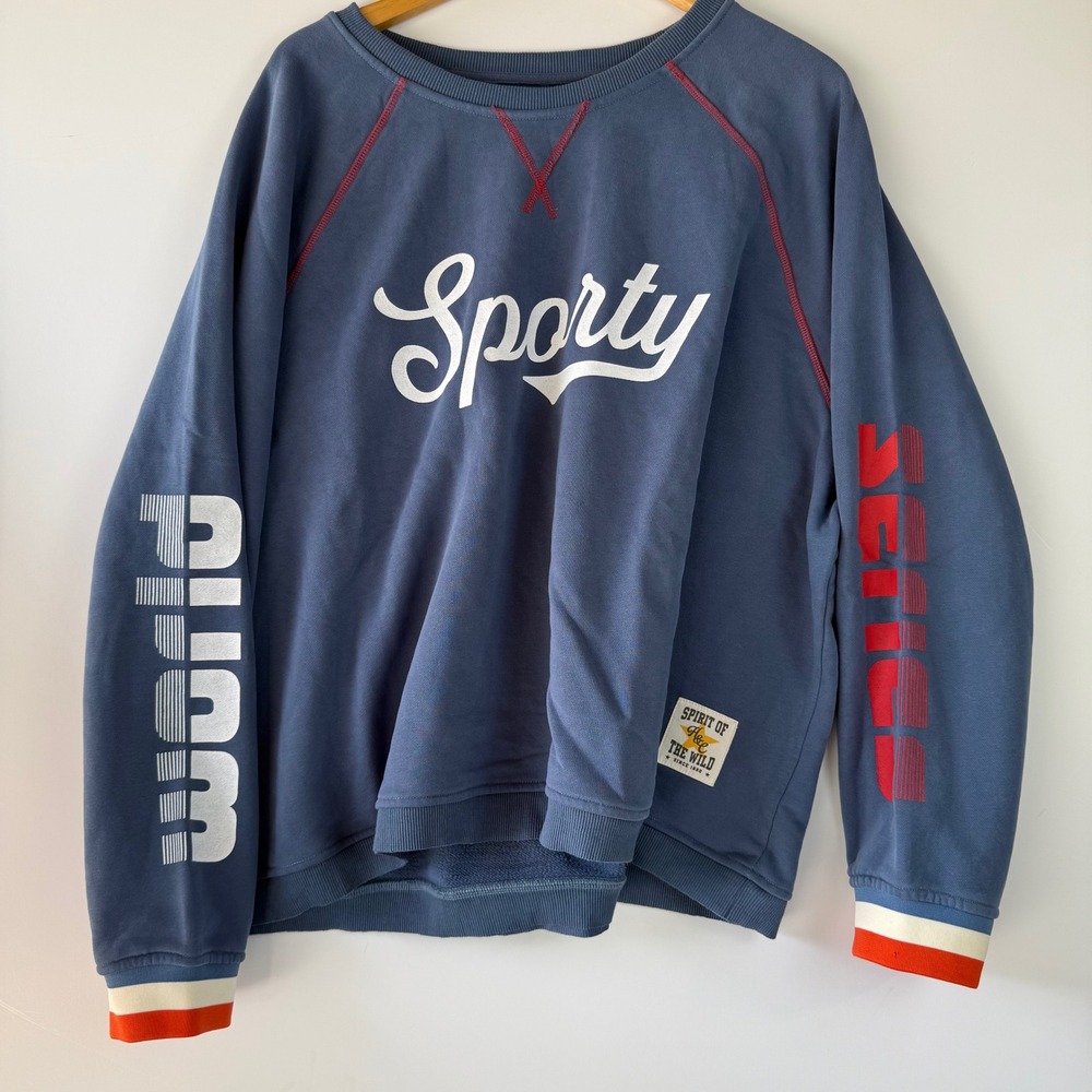 Hammill & Co Fleecy Sporty Sweat Sweatshirt Oversized Graphic XXL $94 Boxy Blue